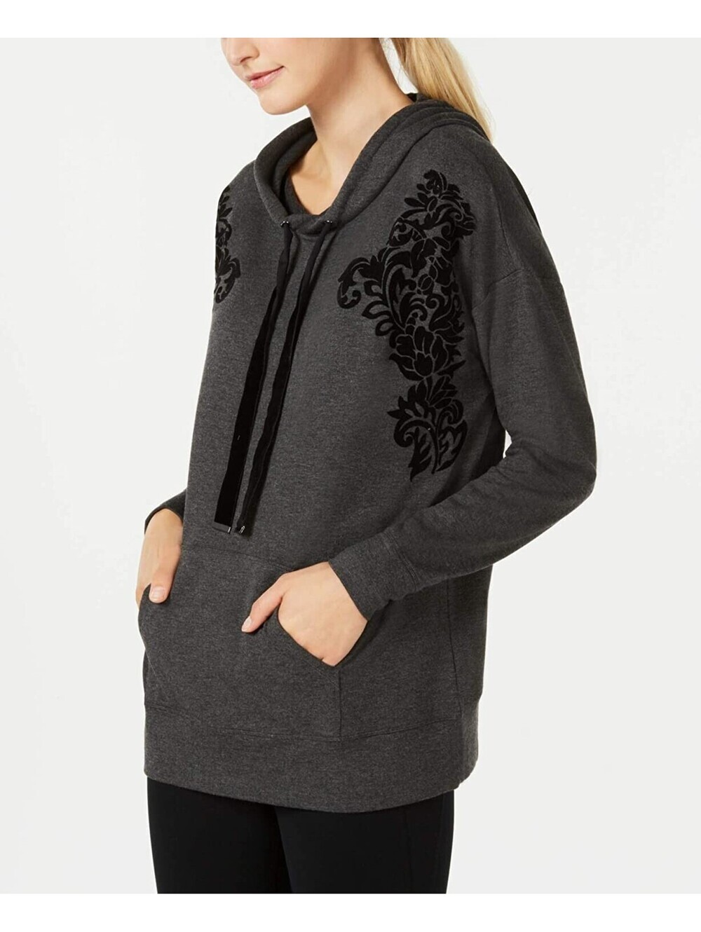 Ideology Womens Activewear Flocked Hoodie Size M